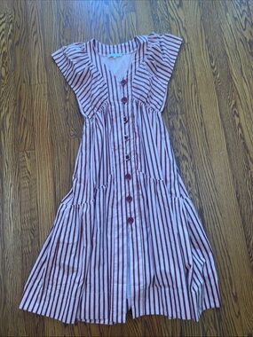 Karlie Pink and Burgundy Striped Button-Front Midi Dress